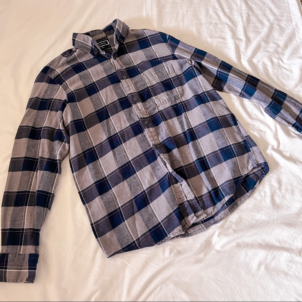 Mens Plaid Grey and Blue Button Down Shirt
